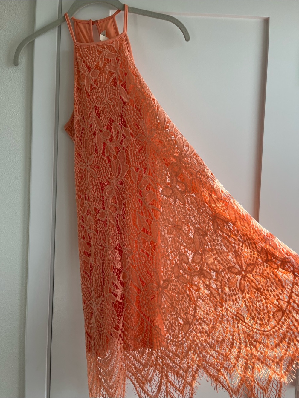 Lace Halter Dress in Coral - Picture 7 of 8